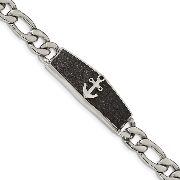 Chisel Stainless Steel Black IP-plated Laser Cut Anchor 8.5" Bracelet