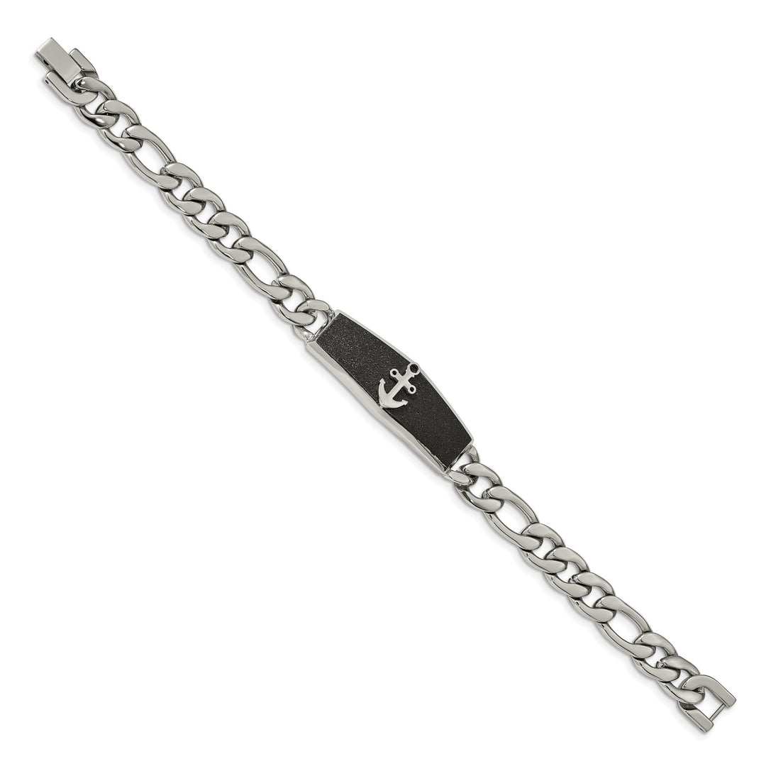 Chisel Stainless Steel Black IP-plated Laser Cut Anchor 8.5" Bracelet