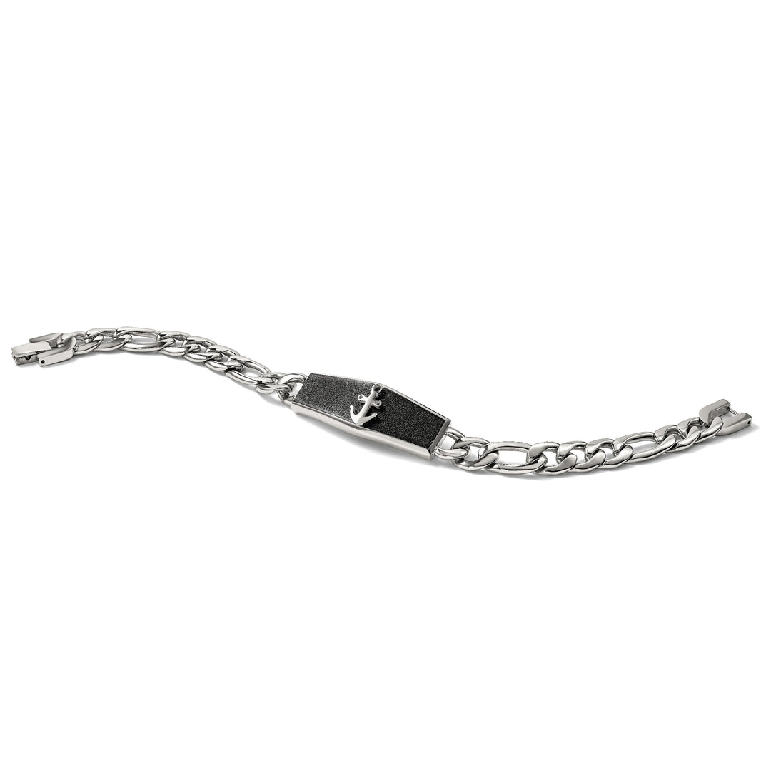Chisel Stainless Steel Black IP-plated Laser Cut Anchor 8.5" Bracelet