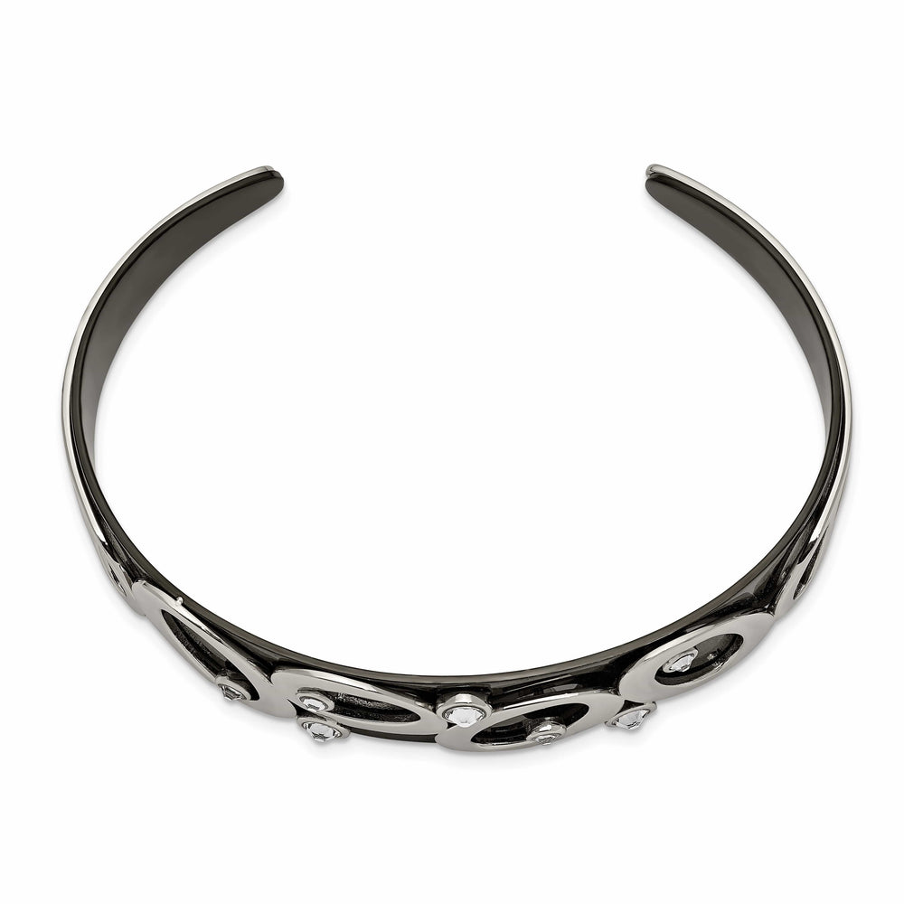 Chisel Stainless Steel Black IP-plated with Crystals Cuff Bangle