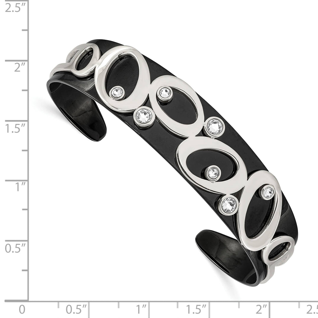 Chisel Stainless Steel Black IP-plated with Crystals Cuff Bangle