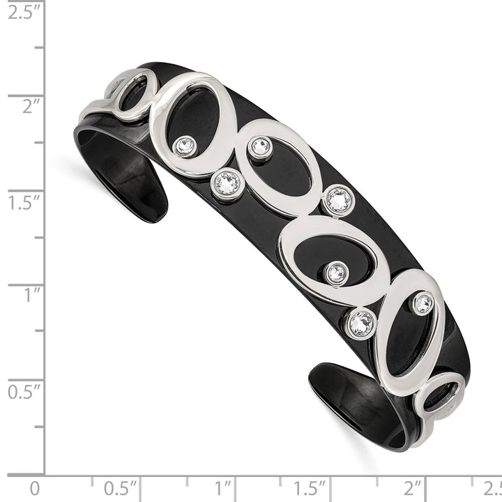 Chisel Stainless Steel Black IP-plated with Crystals Cuff Bangle