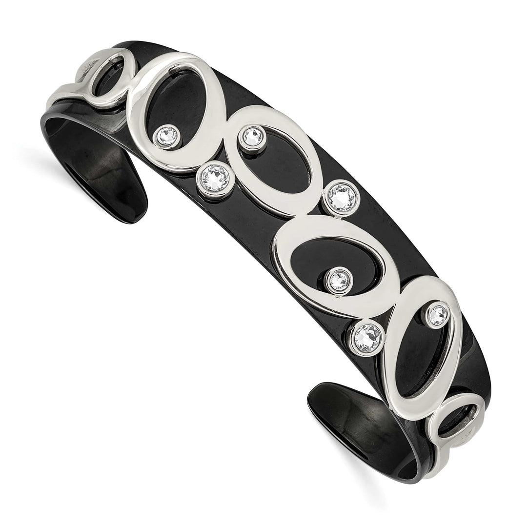 Chisel Stainless Steel Black IP-plated with Crystals Cuff Bangle