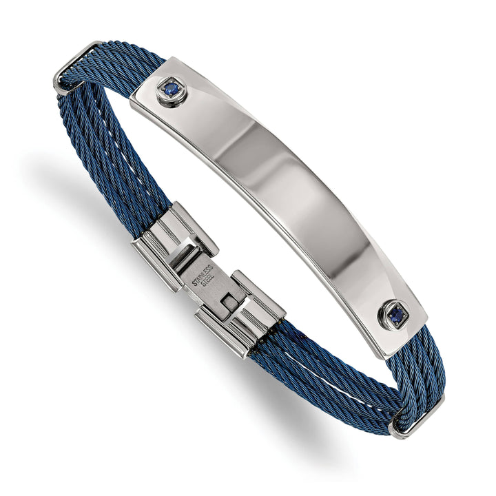 Chisel Stainless Steel Blue IP-plated Cable with Blue CZ Bracelet