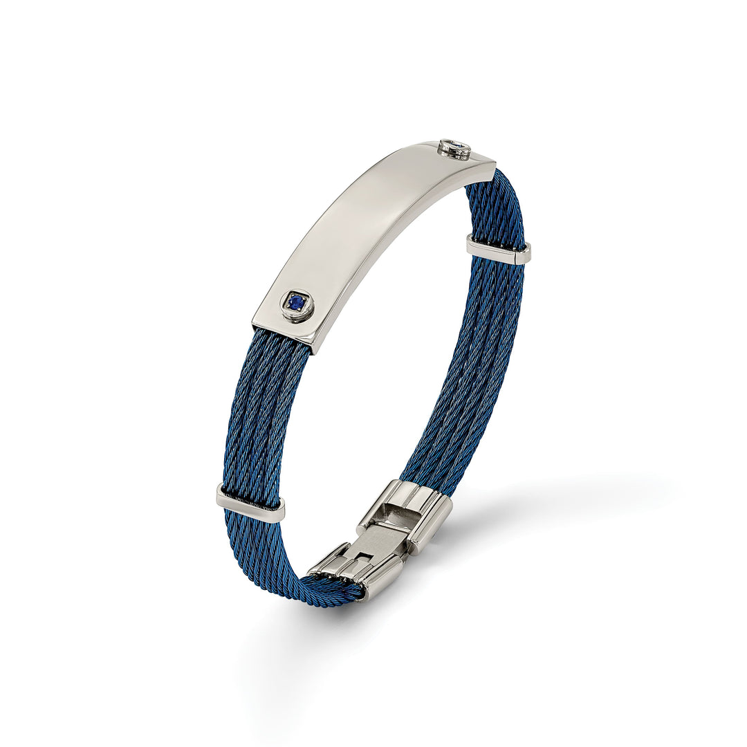 Chisel Stainless Steel Blue IP-plated Cable with Blue CZ Bracelet