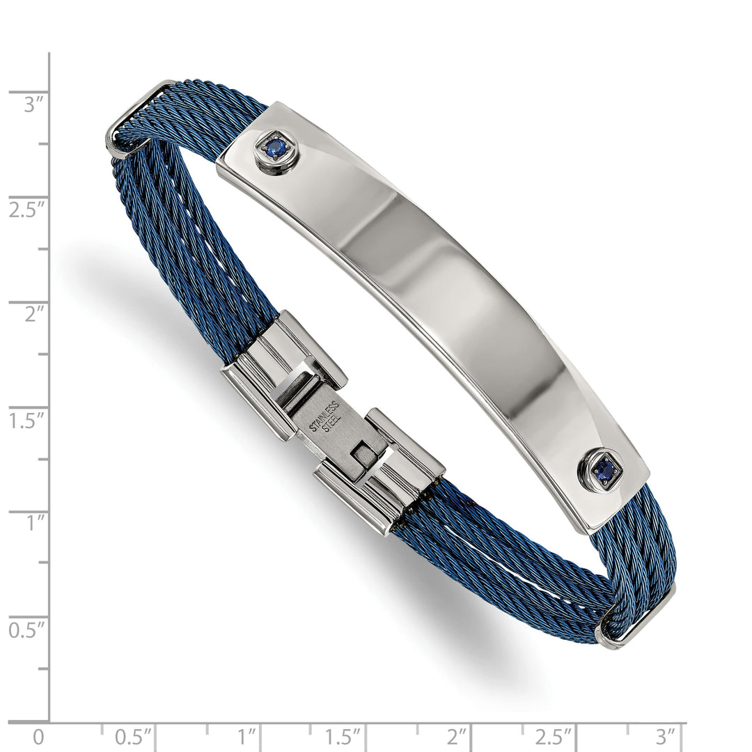 Chisel Stainless Steel Blue IP-plated Cable with Blue CZ Bracelet
