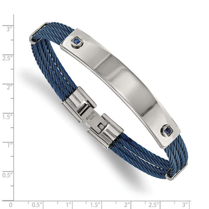 Chisel Stainless Steel Blue IP-plated Cable with Blue CZ Bracelet