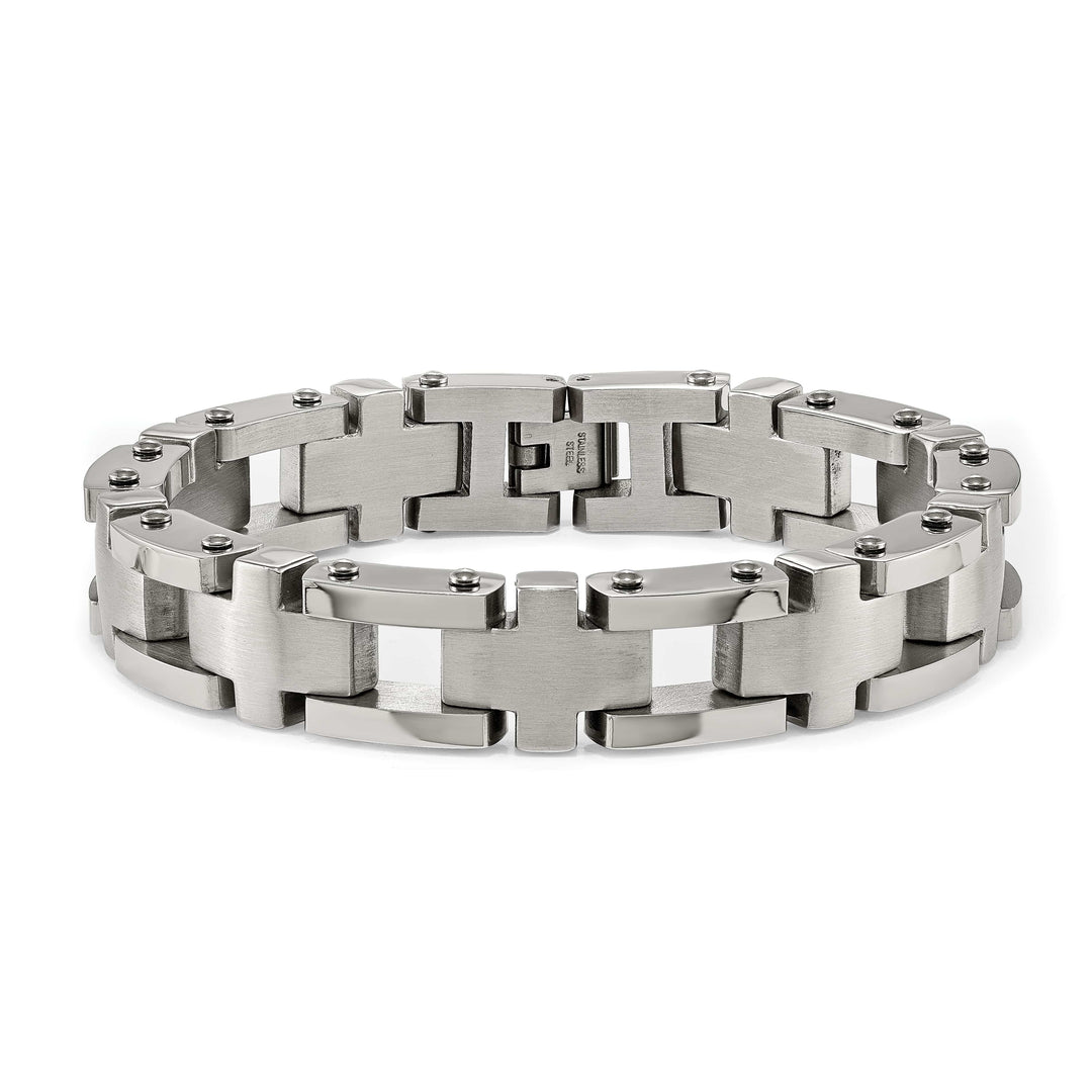 Chisel Stainless Steel Brushed and 8.5" Open Cross Link Bracelet