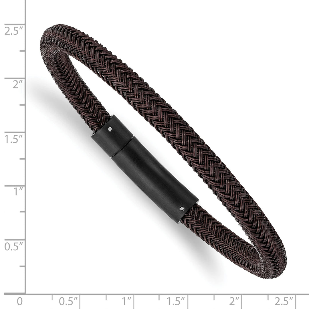 Chisel Stainless Steel Brushed and Black and Brown Wire 8.25" Bracelet