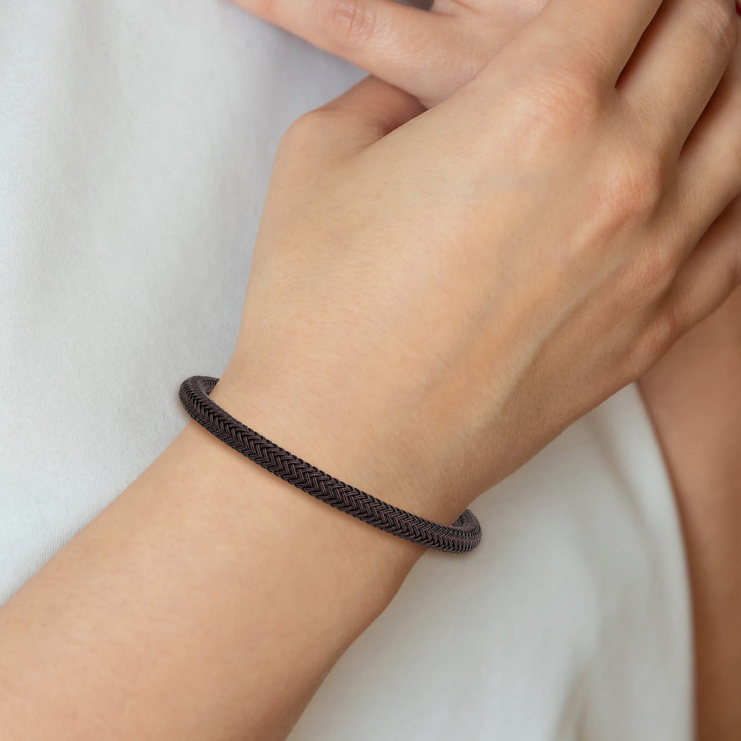 Chisel Stainless Steel Brushed and Black and Brown Wire 8.25" Bracelet