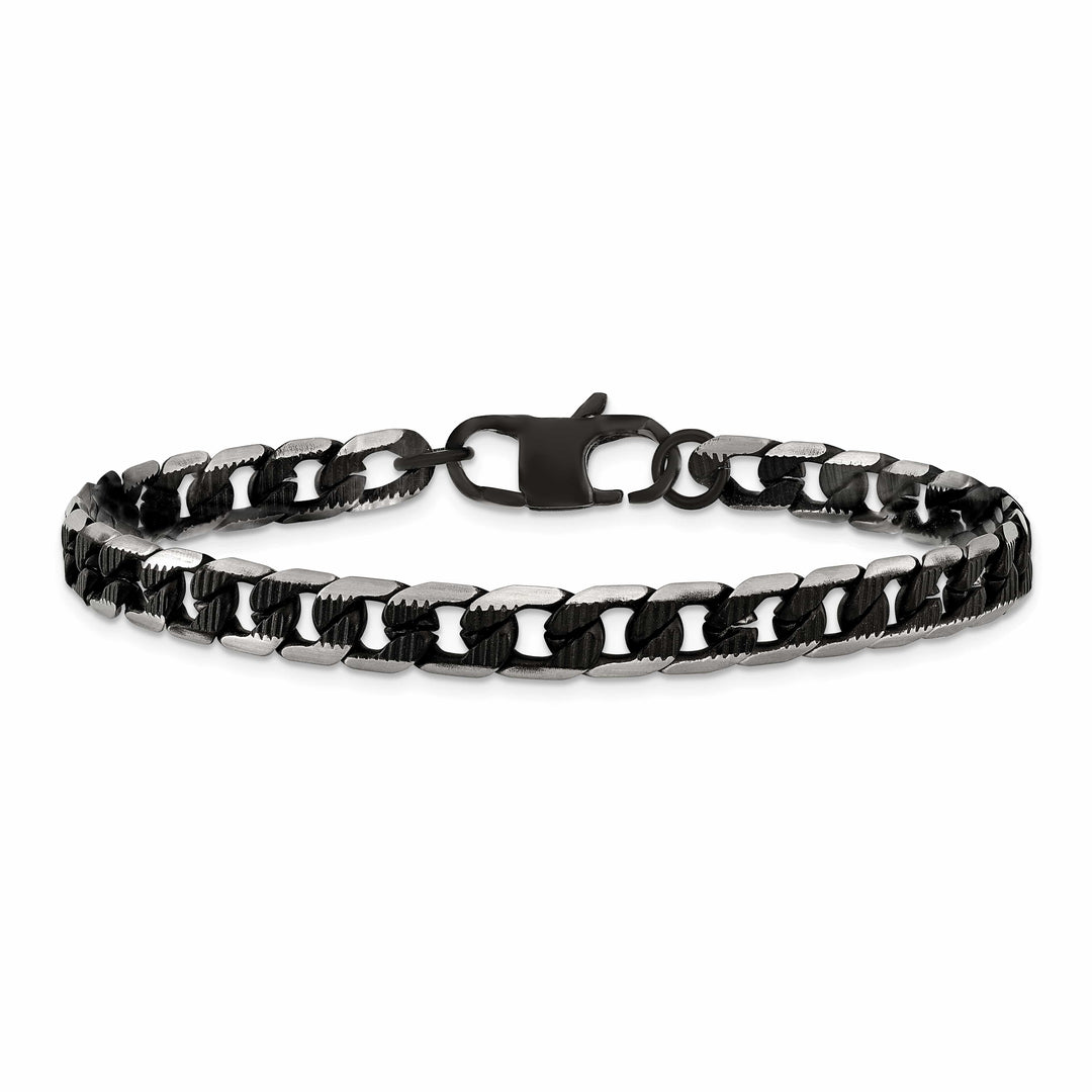 Chisel Stainless Steel Brushed and Black Finish Finish Curb Bracelet