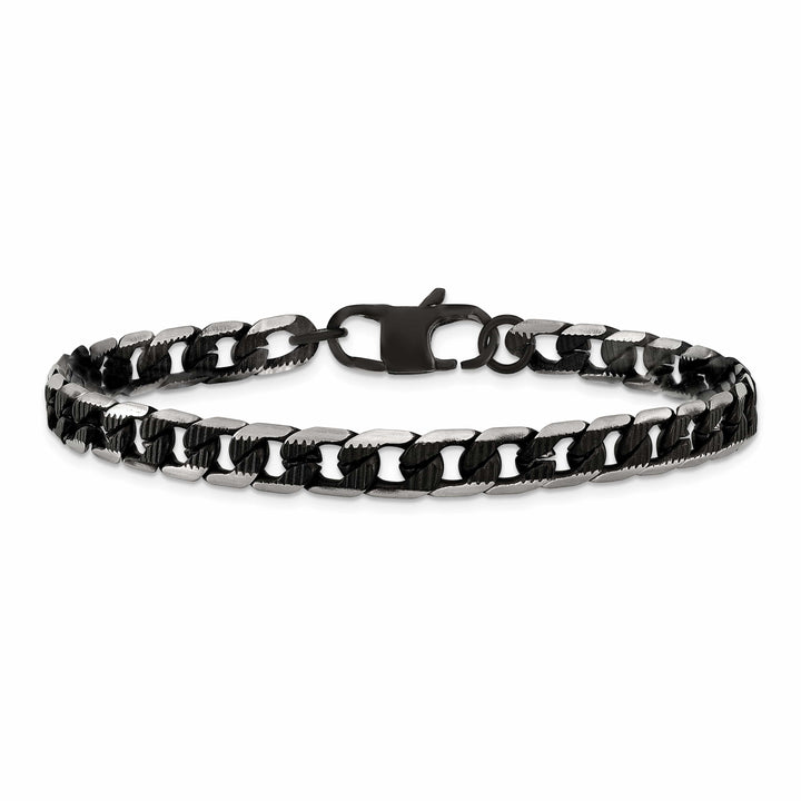 Chisel Stainless Steel Brushed and Black Finish Finish Curb Bracelet