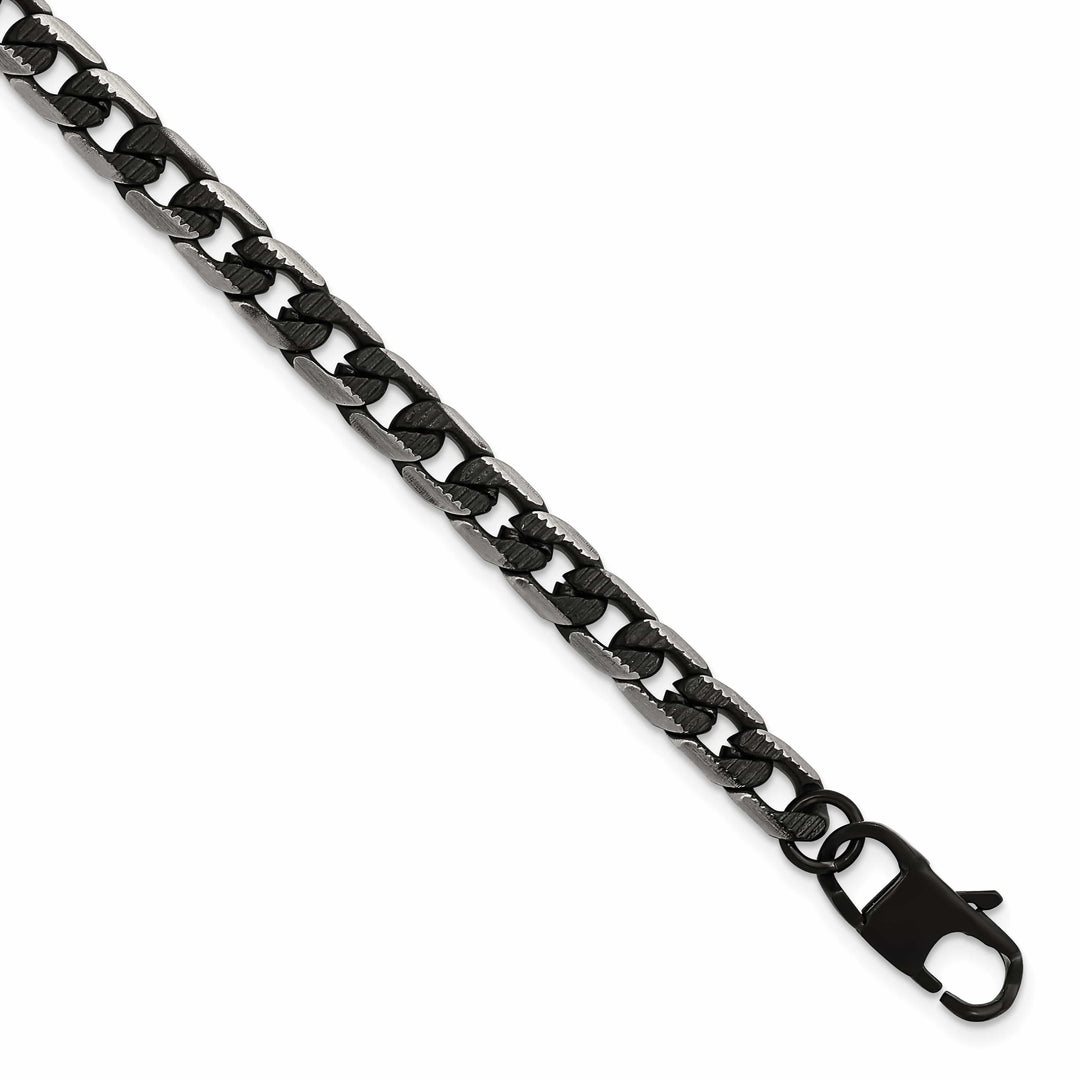 Chisel Stainless Steel Brushed and Black Finish Finish Curb Bracelet