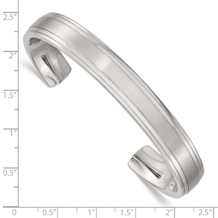 Chisel Stainless Steel Brushed and Double Step Edge 11mm Cuff Bangle