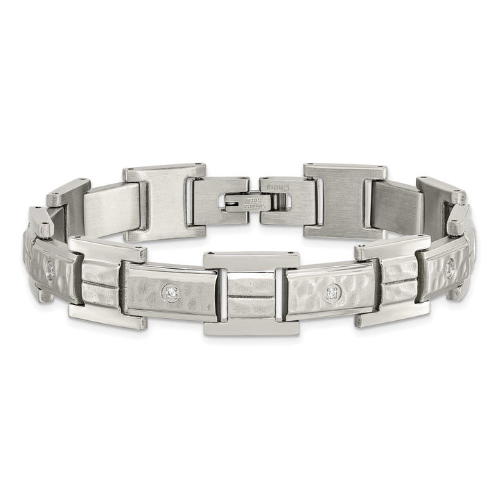 Chisel Stainless Steel Brushed and Hammered with CZ 8.5" Bracelet