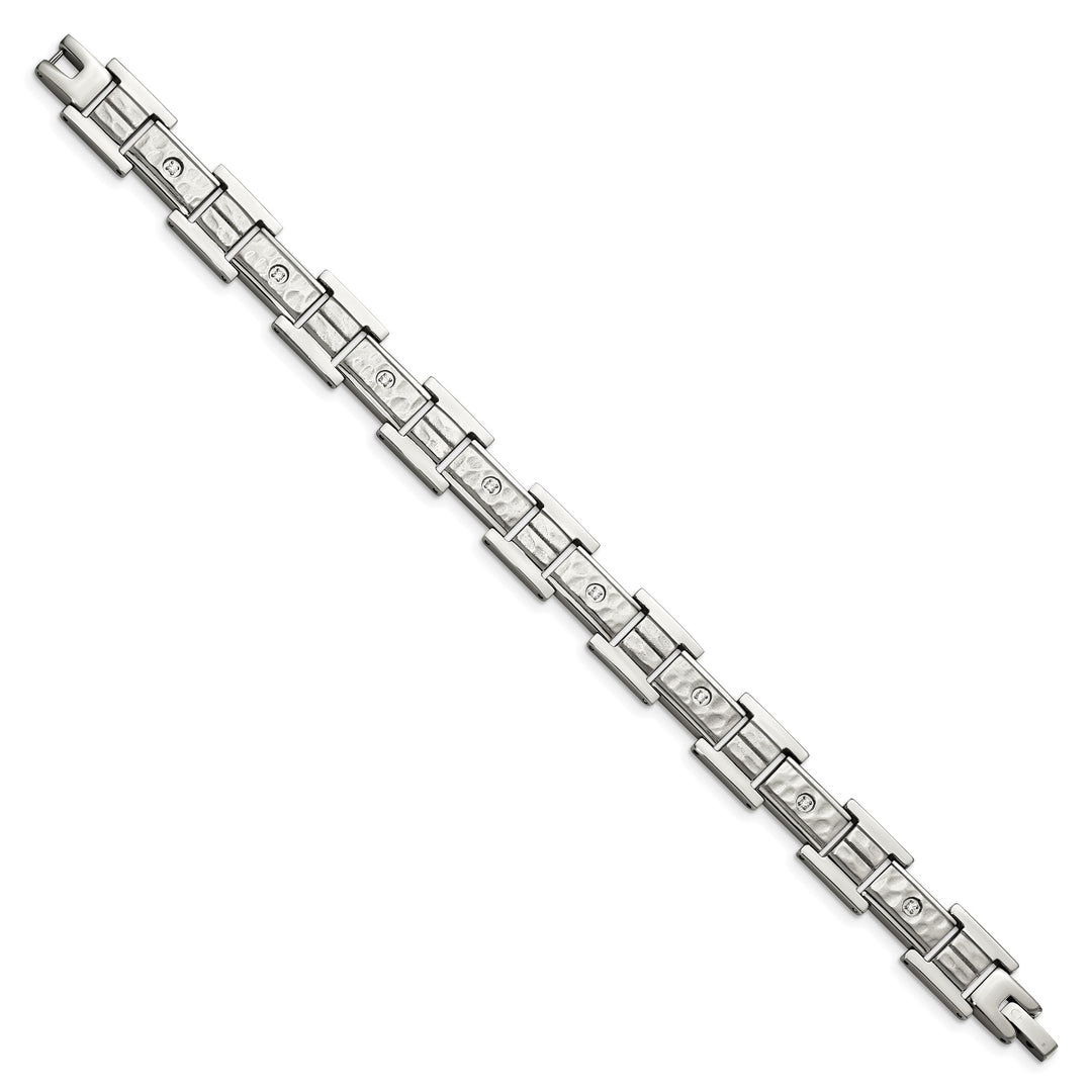 Chisel Stainless Steel Brushed and Hammered with CZ 8.5" Bracelet