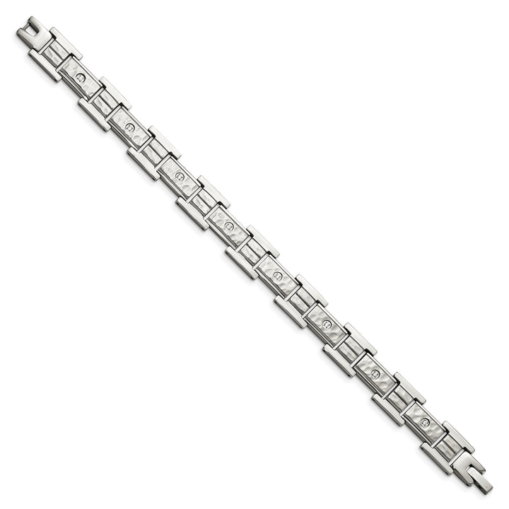 Chisel Stainless Steel Brushed and Hammered with CZ 8.5" Bracelet