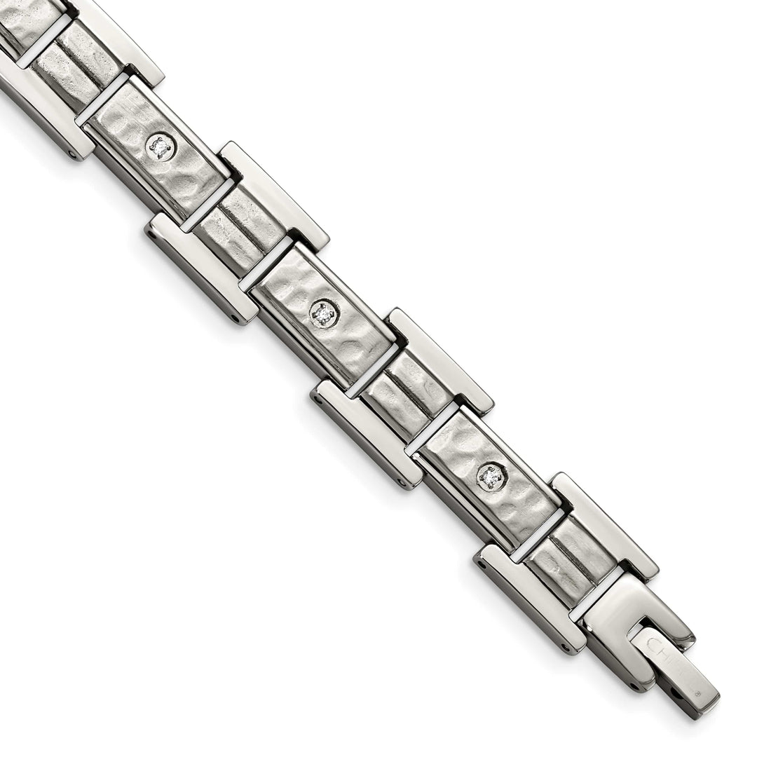 Chisel Stainless Steel Brushed and Hammered with CZ 8.5" Bracelet