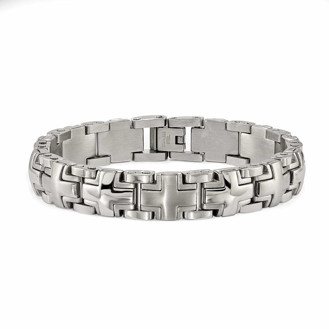 Chisel Stainless Steel Brushed and Polished 8.25" Cross Link Bracelet