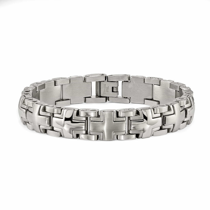 Chisel Stainless Steel Brushed and Polished 8.25" Cross Link Bracelet