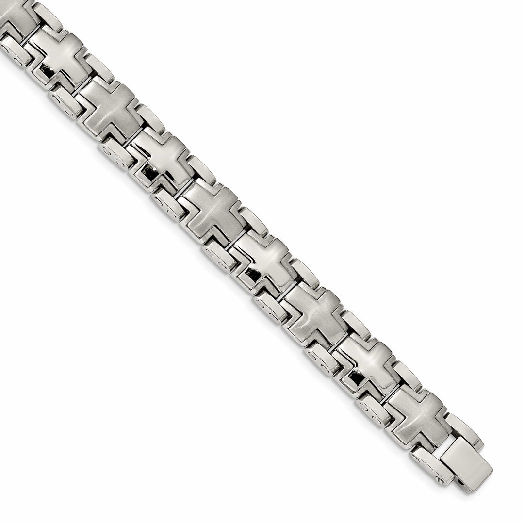 Chisel Stainless Steel Brushed and Polished 8.25" Cross Link Bracelet