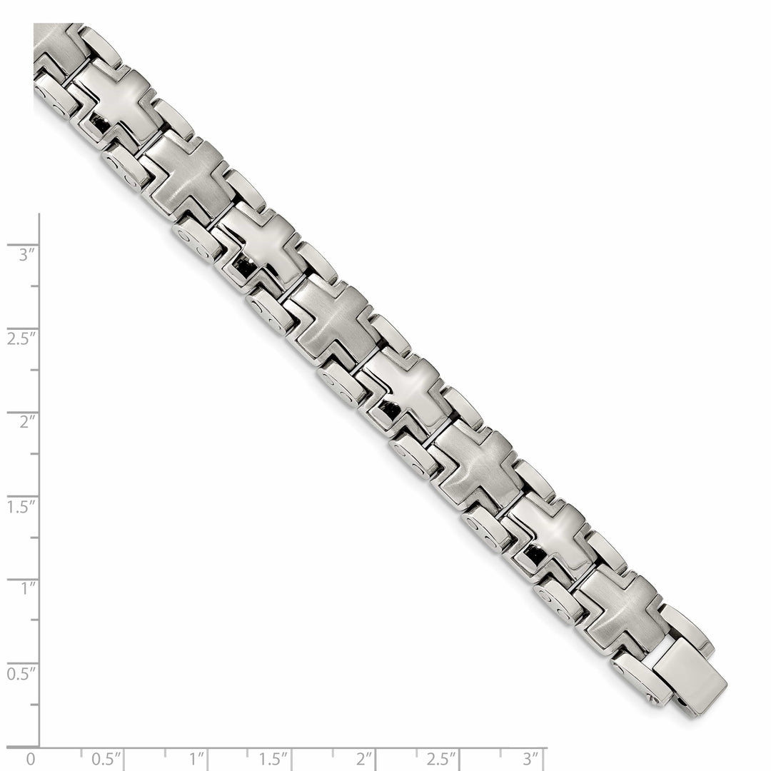 Chisel Stainless Steel Brushed and Polished 8.25" Cross Link Bracelet