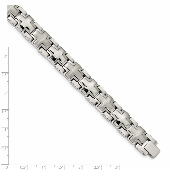 Chisel Stainless Steel Brushed and Polished 8.25" Cross Link Bracelet