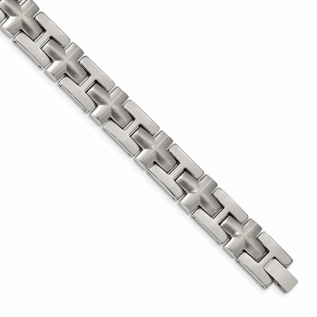Chisel Stainless Steel Brushed and Polished 8.5" Cross Link Bracelet