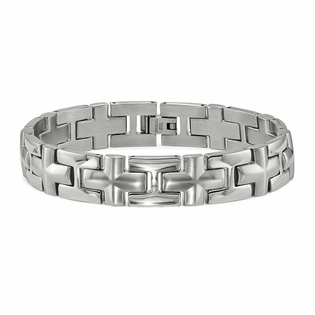 Chisel Stainless Steel Brushed and Polished 8.5" Cross Link Bracelet