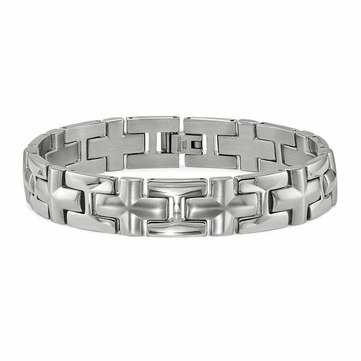 Chisel Stainless Steel Brushed and Polished 8.5" Cross Link Bracelet