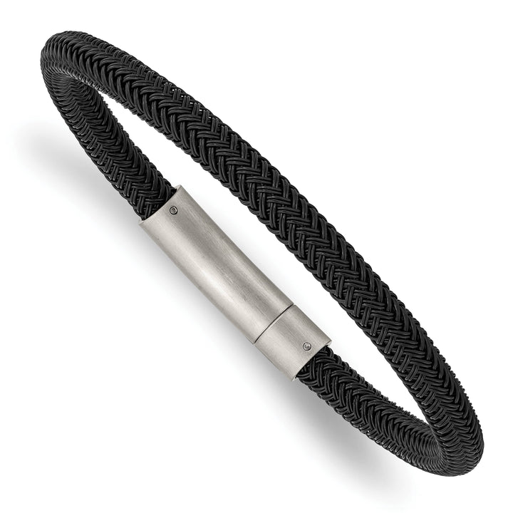 Chisel Stainless Steel Brushed and Polished Black Wire 8.25" Bracelet