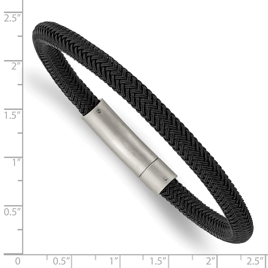 Chisel Stainless Steel Brushed and Polished Black Wire 8.25" Bracelet