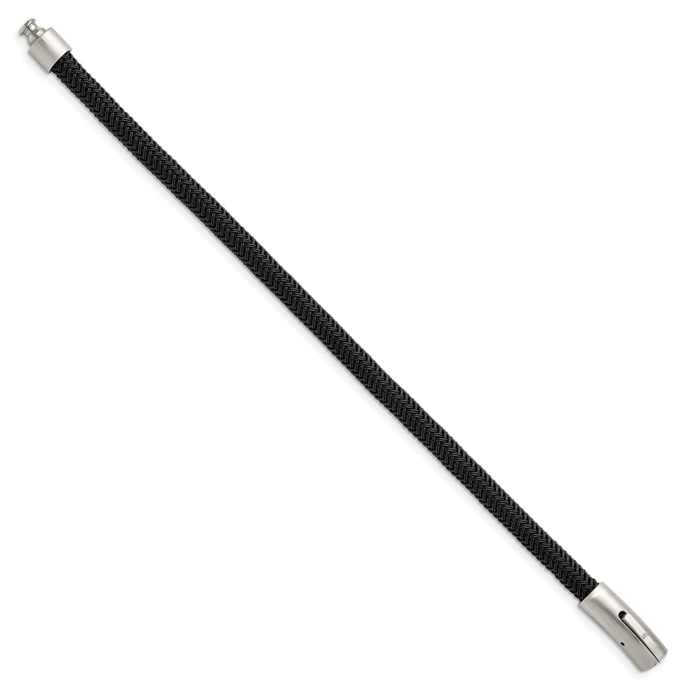 Chisel Stainless Steel Brushed and Polished Black Wire 8.25" Bracelet