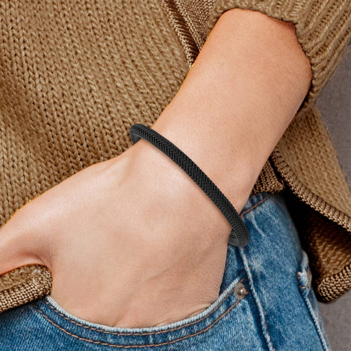 Chisel Stainless Steel Brushed and Polished Black Wire 8.25" Bracelet