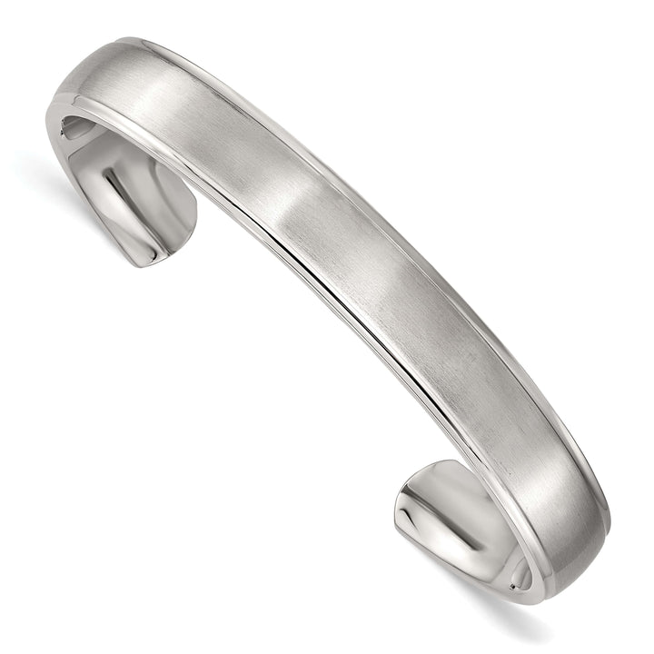 Chisel Stainless Steel Brushed and Ridged Edge 11mm Cuff - 7.5 in