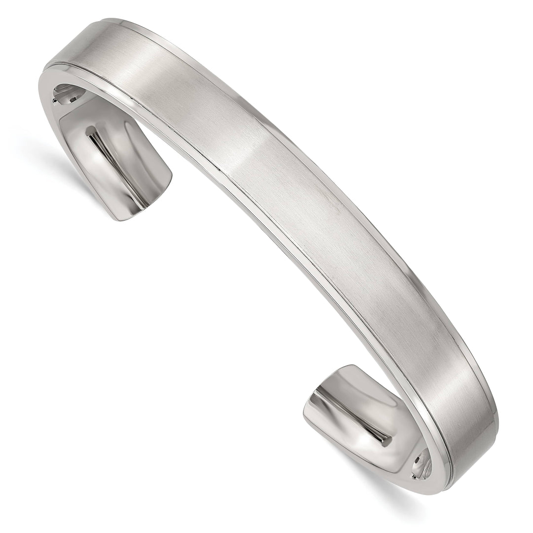 Chisel Stainless Steel Brushed and Ridged Edge 11mm Cuff Bangle - 7 in