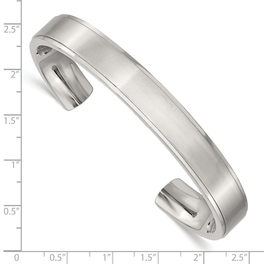 Chisel Stainless Steel Brushed and Ridged Edge 11mm Cuff Bangle - 7 in