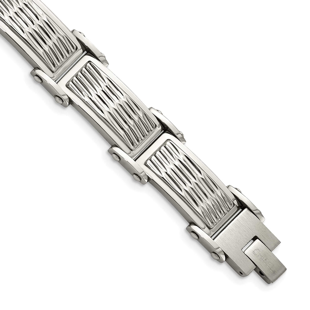 Chisel Stainless Steel Brushed and Textured 8.25" Link Bracelet