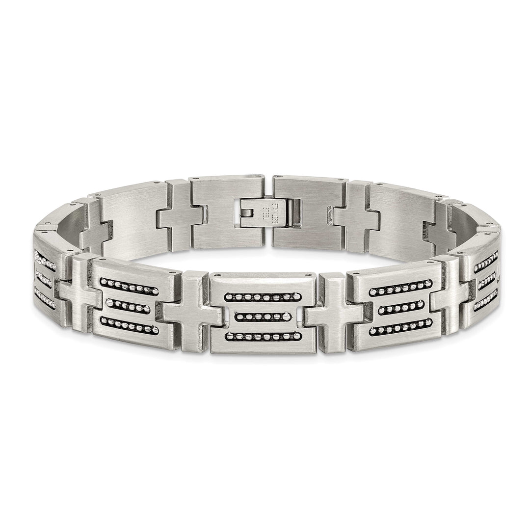 Chisel Stainless Steel Brushed with Beads Inlay 8.5" Link Bracelet