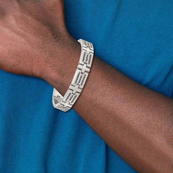 Chisel Stainless Steel Brushed with Beads Inlay 8.5" Link Bracelet