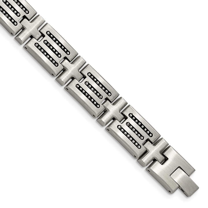 Chisel Stainless Steel Brushed with Beads Inlay 8.5" Link Bracelet