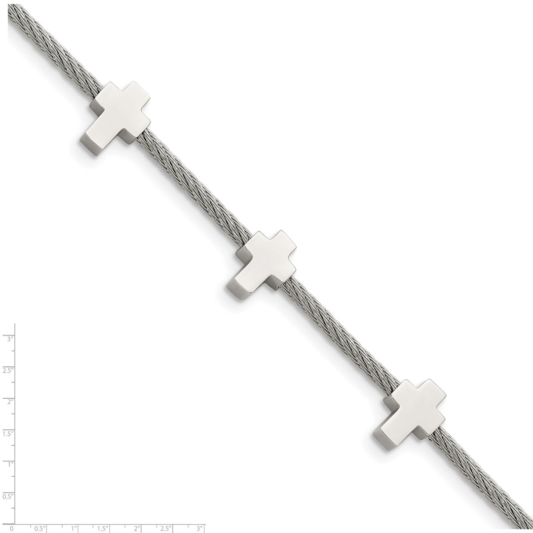 Chisel Stainless Steel Crosses on Twisted Wire 7.5" Bracelet with