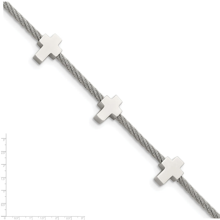 Chisel Stainless Steel Crosses on Twisted Wire 7.5" Bracelet with