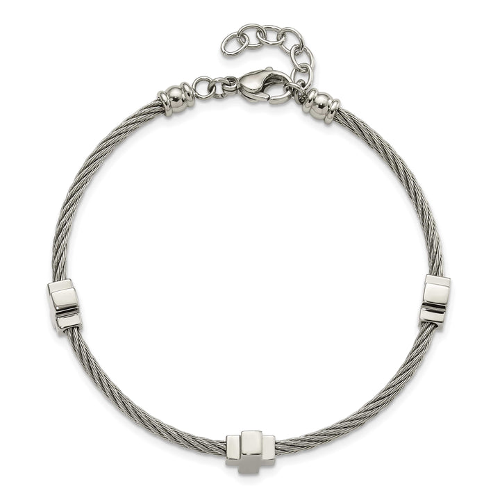 Chisel Stainless Steel Crosses on Twisted Wire 7.5" Bracelet with
