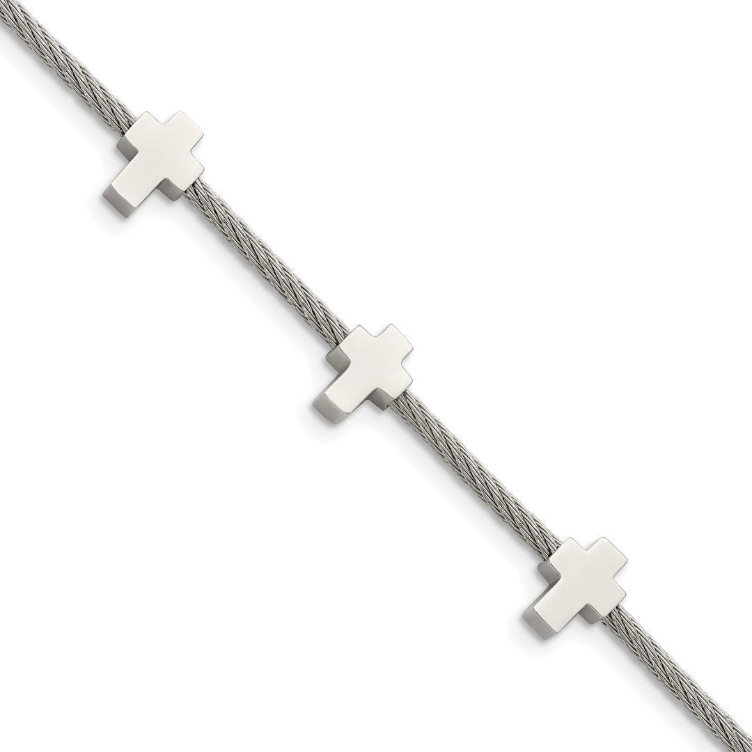 Chisel Stainless Steel Crosses on Twisted Wire 7.5" Bracelet with
