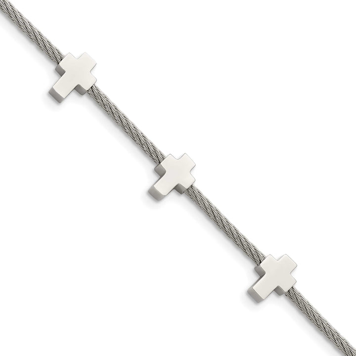 Chisel Stainless Steel Crosses on Twisted Wire 7.5" Bracelet with