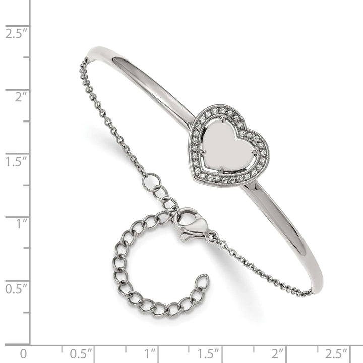 Chisel Stainless Steel CZ Heart 6.5 inch Bangle Bracelet 2 inch