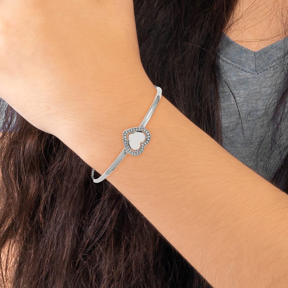 Chisel Stainless Steel CZ Heart 6.5 inch Bangle Bracelet 2 inch