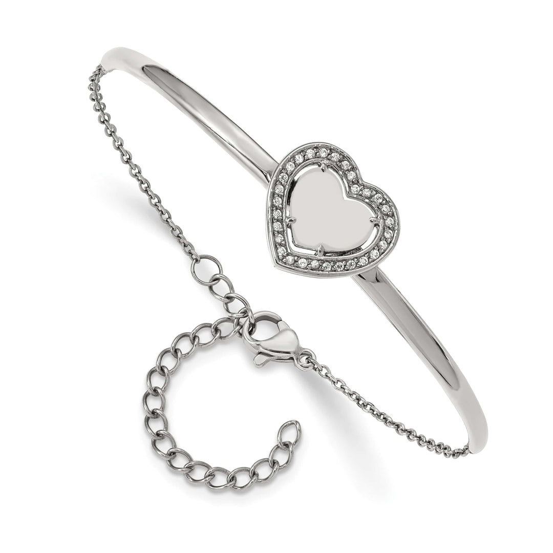 Chisel Stainless Steel CZ Heart 6.5 inch Bangle Bracelet 2 inch