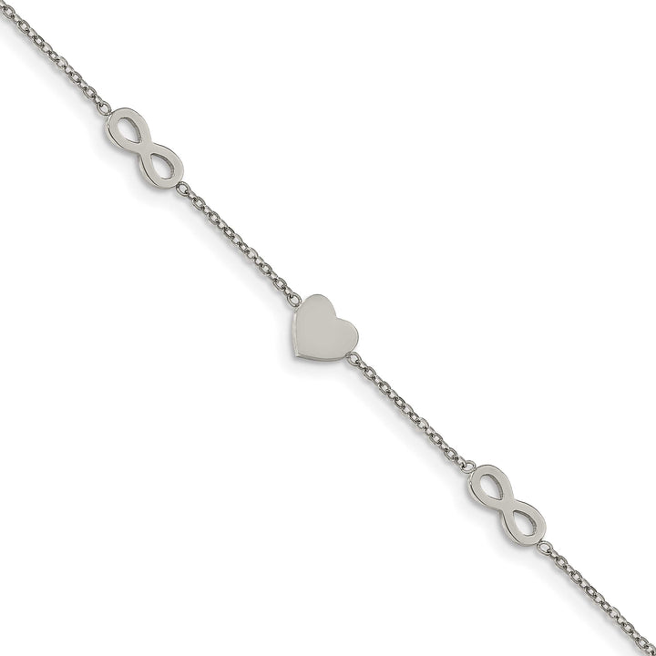 Chisel Stainless Steel Heart and Infinity 7" Bracelet with 1"